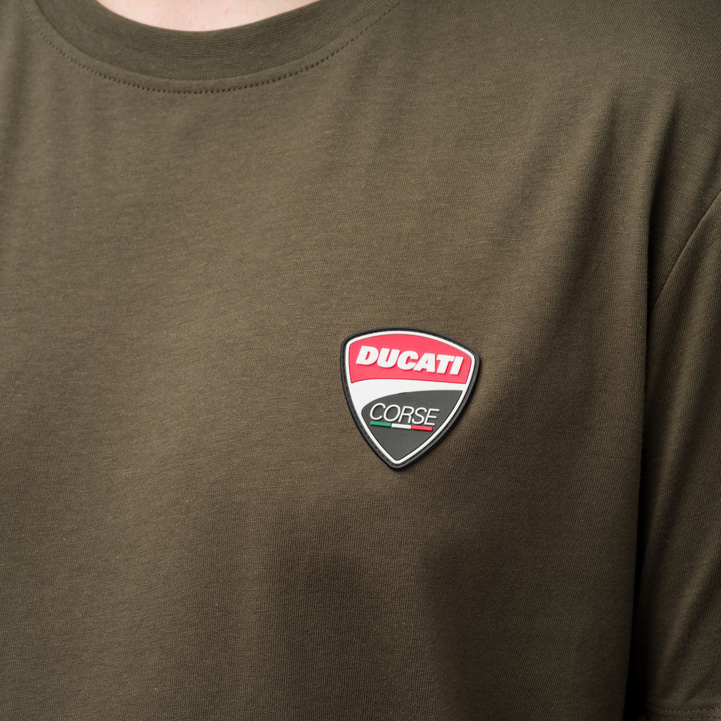 T-shirt da uomo verde militare con patch Ducati Corse