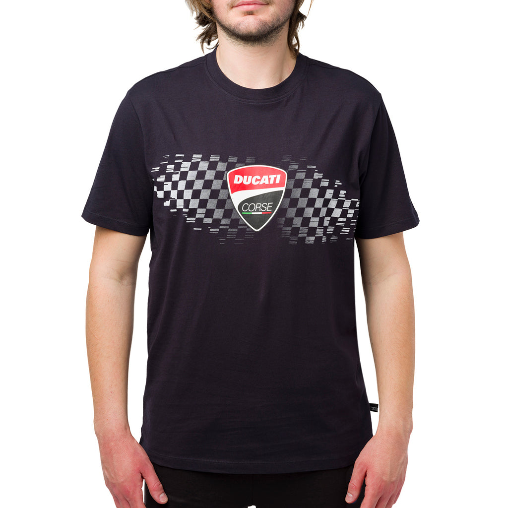 T-shirt da uomo blu navy con stampa e logo Ducati Corse