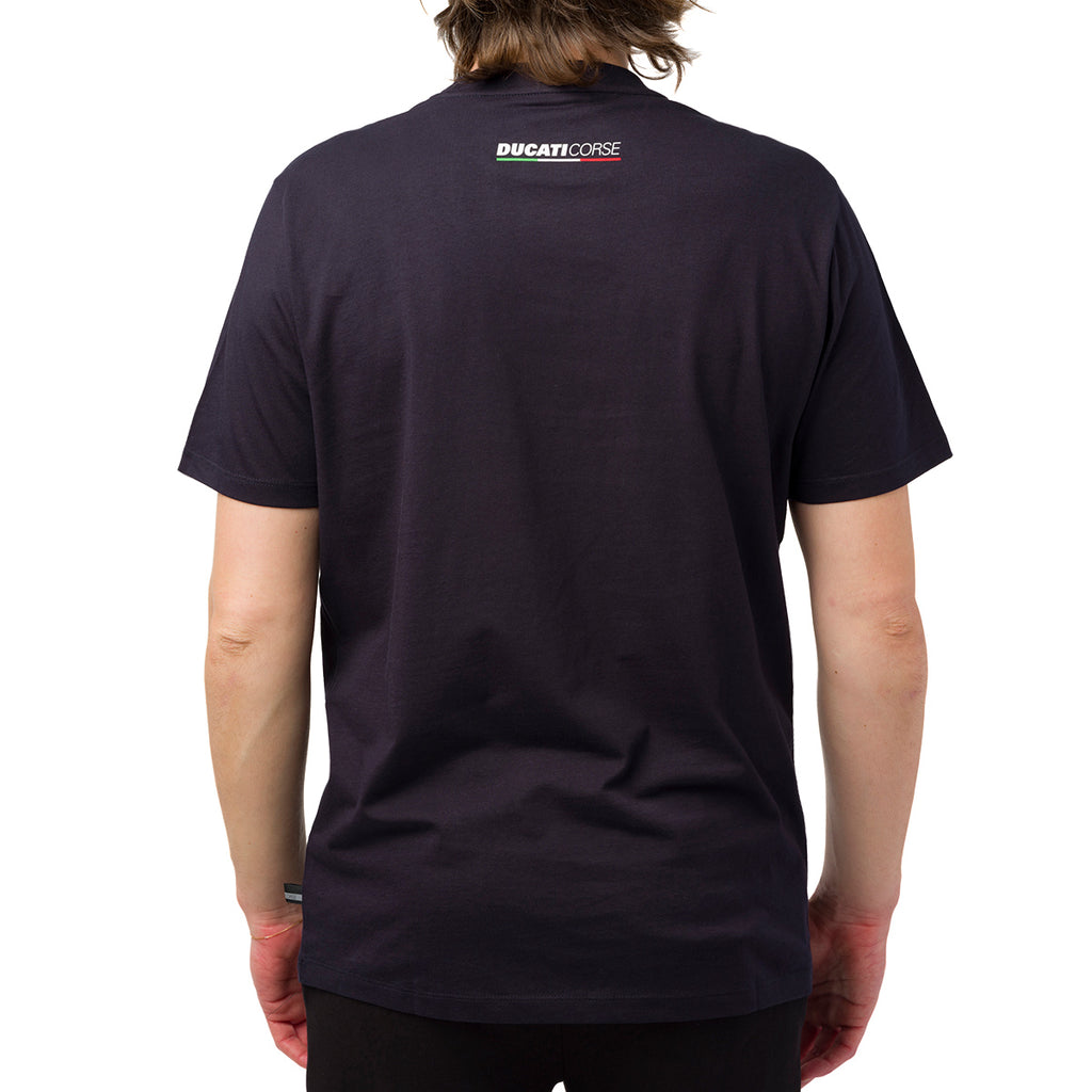 T-shirt da uomo blu navy con stampa e logo Ducati Corse