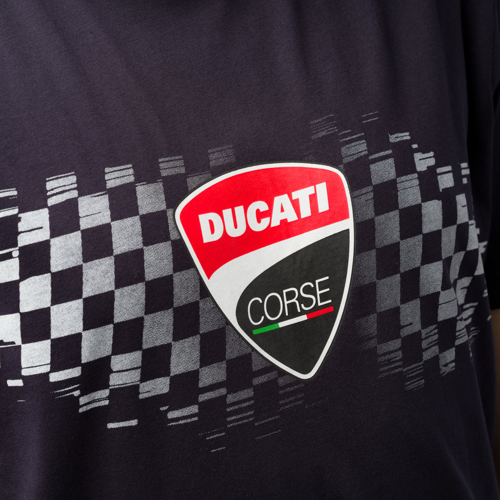 T-shirt da uomo blu navy con stampa e logo Ducati Corse