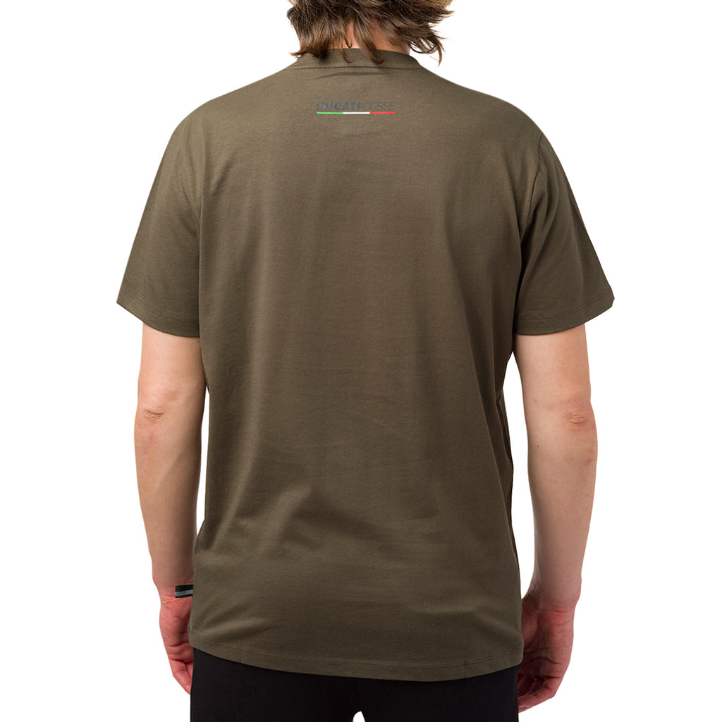 T-shirt da uomo verde militare con logo e stampa nera Ducati Corse