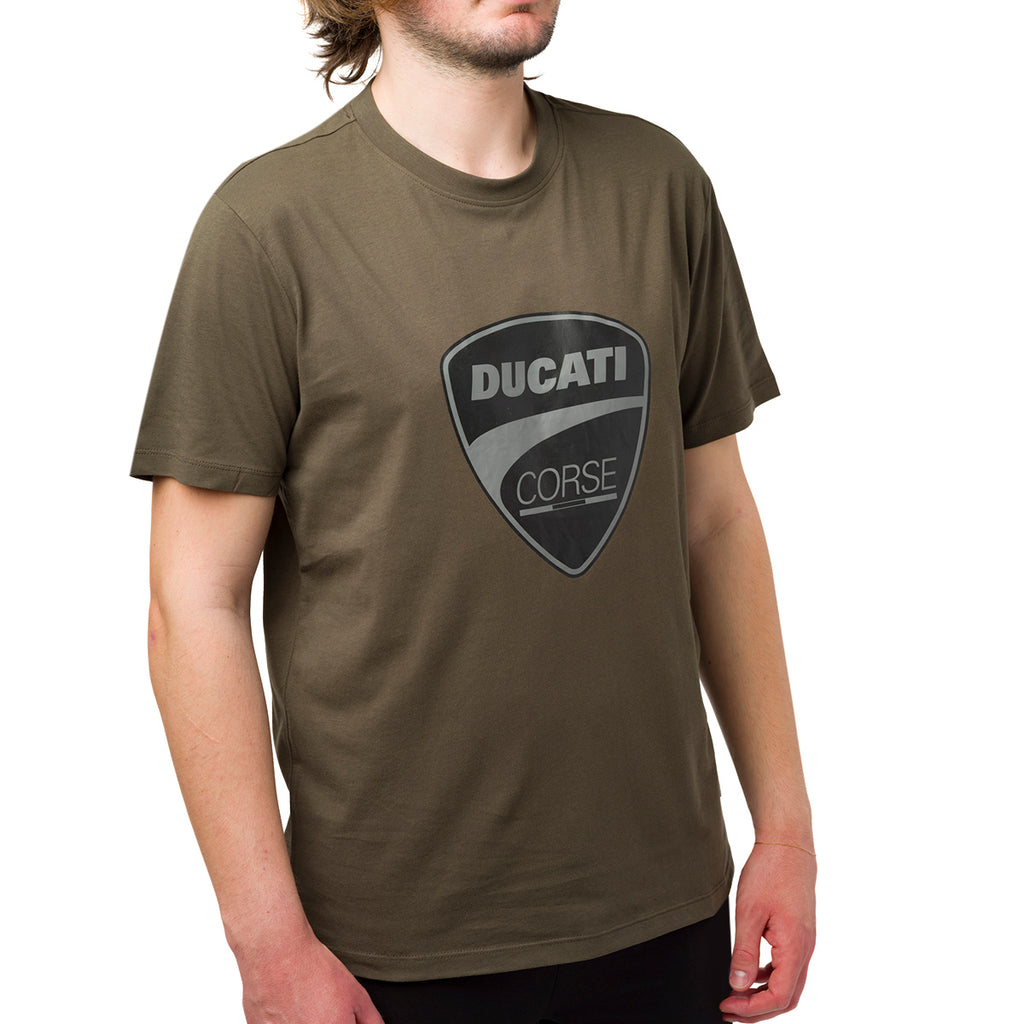 T-shirt da uomo verde militare con logo Ducati Corse