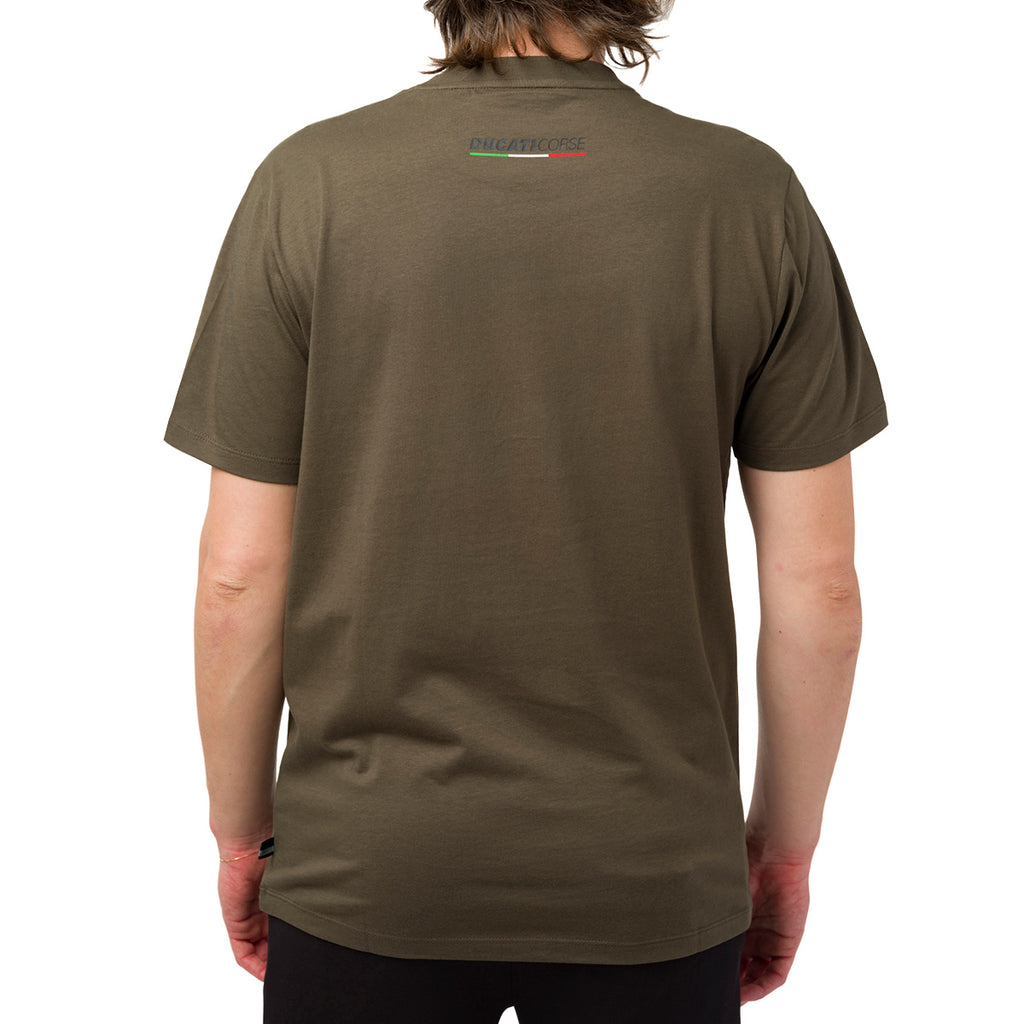 T-shirt da uomo verde militare con logo Ducati Corse