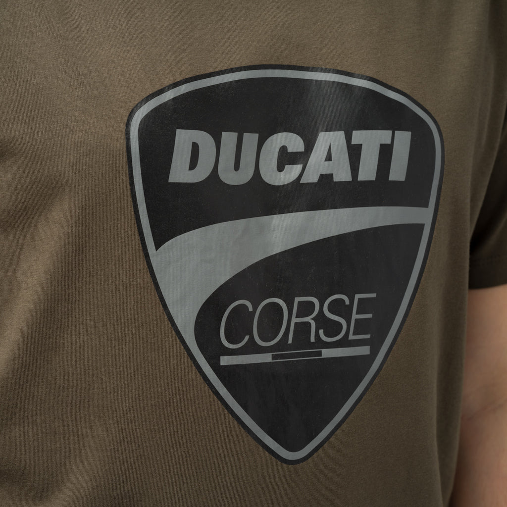 T-shirt da uomo verde militare con logo Ducati Corse