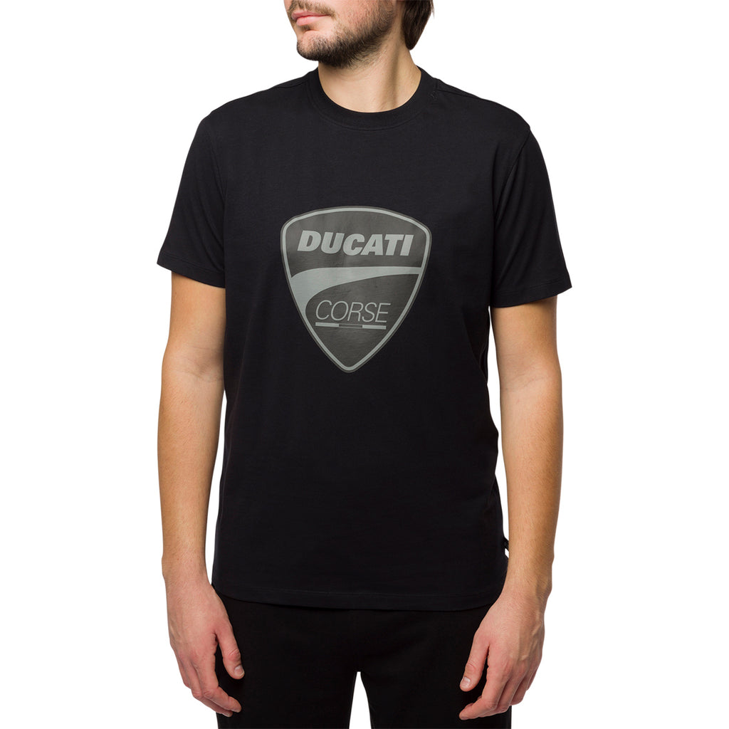 T-shirt nera da uomo con logo sul petto Ducati