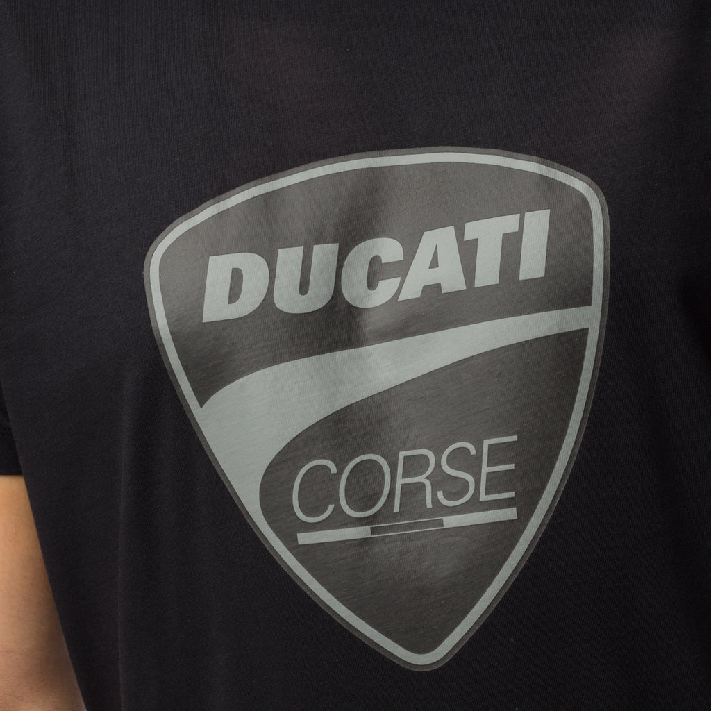 T-shirt nera da uomo con logo sul petto Ducati