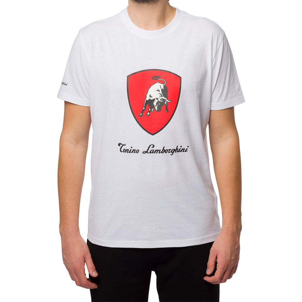 T-shirt bianca da uomo con logo rosso e nero sul petto Tonino Lamborghini
