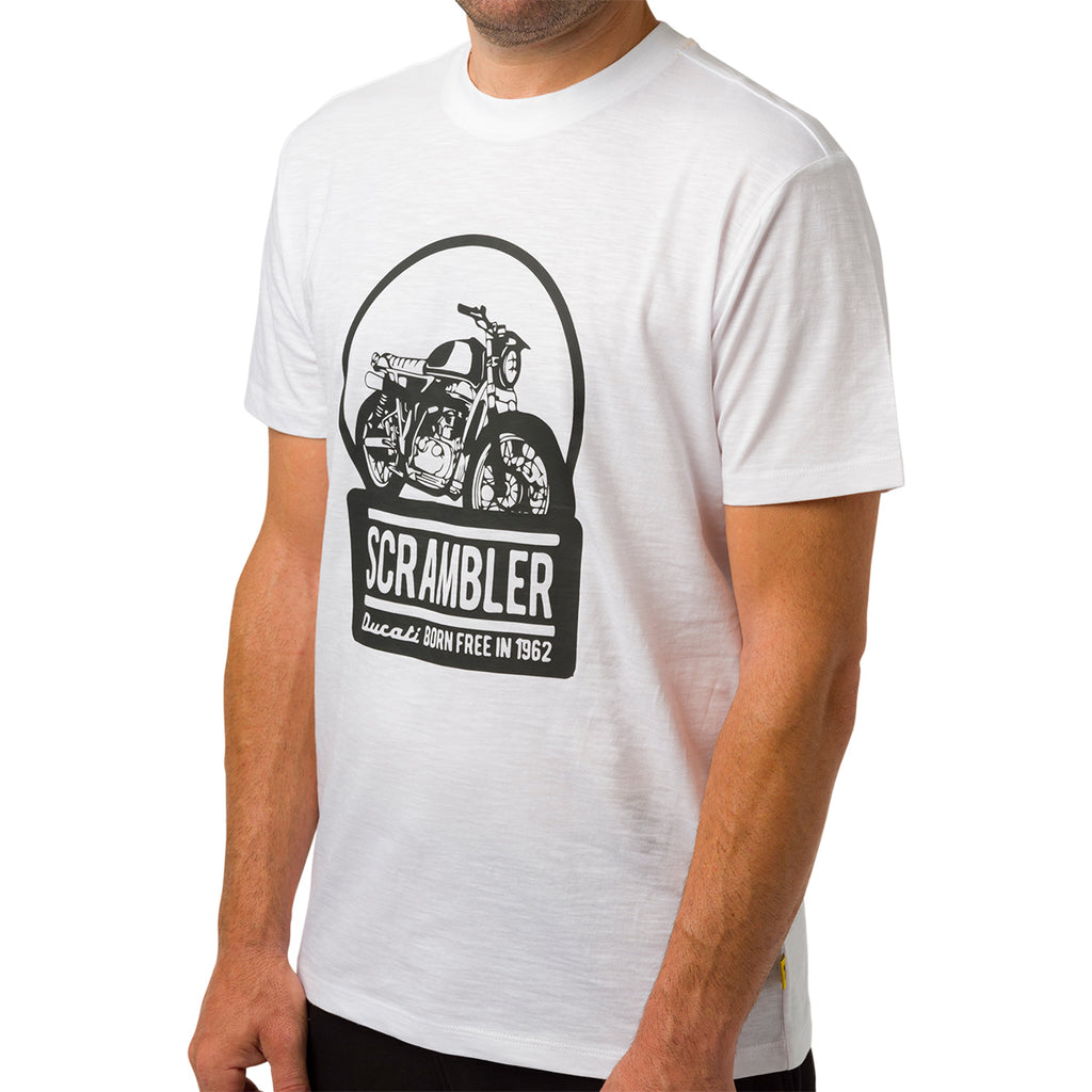 T-shirt da uomo bianca con logo Ducati Scrambler