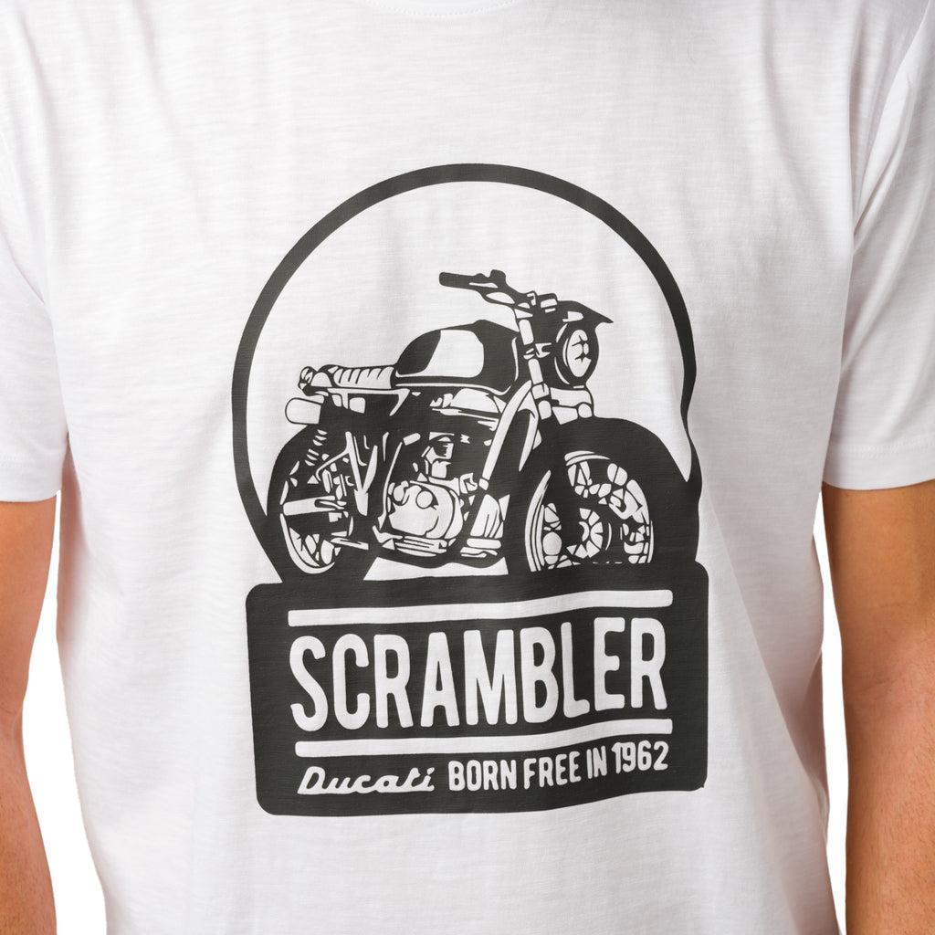 T-shirt da uomo bianca con logo Ducati Scrambler