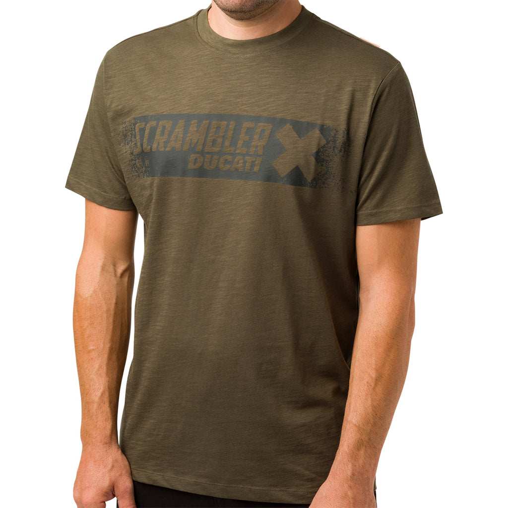 T-shirt verde militare con logo da uomo Ducati Scrambler