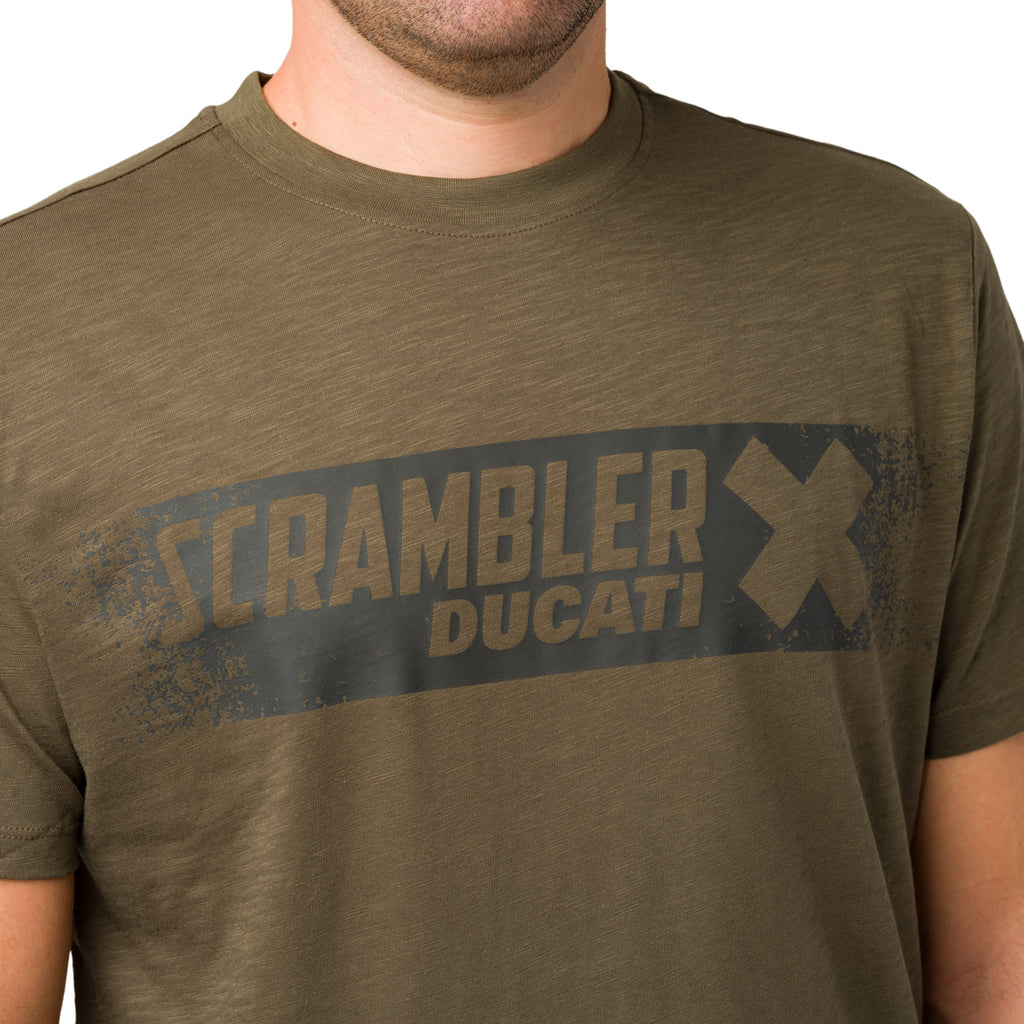 T-shirt verde militare con logo da uomo Ducati Scrambler