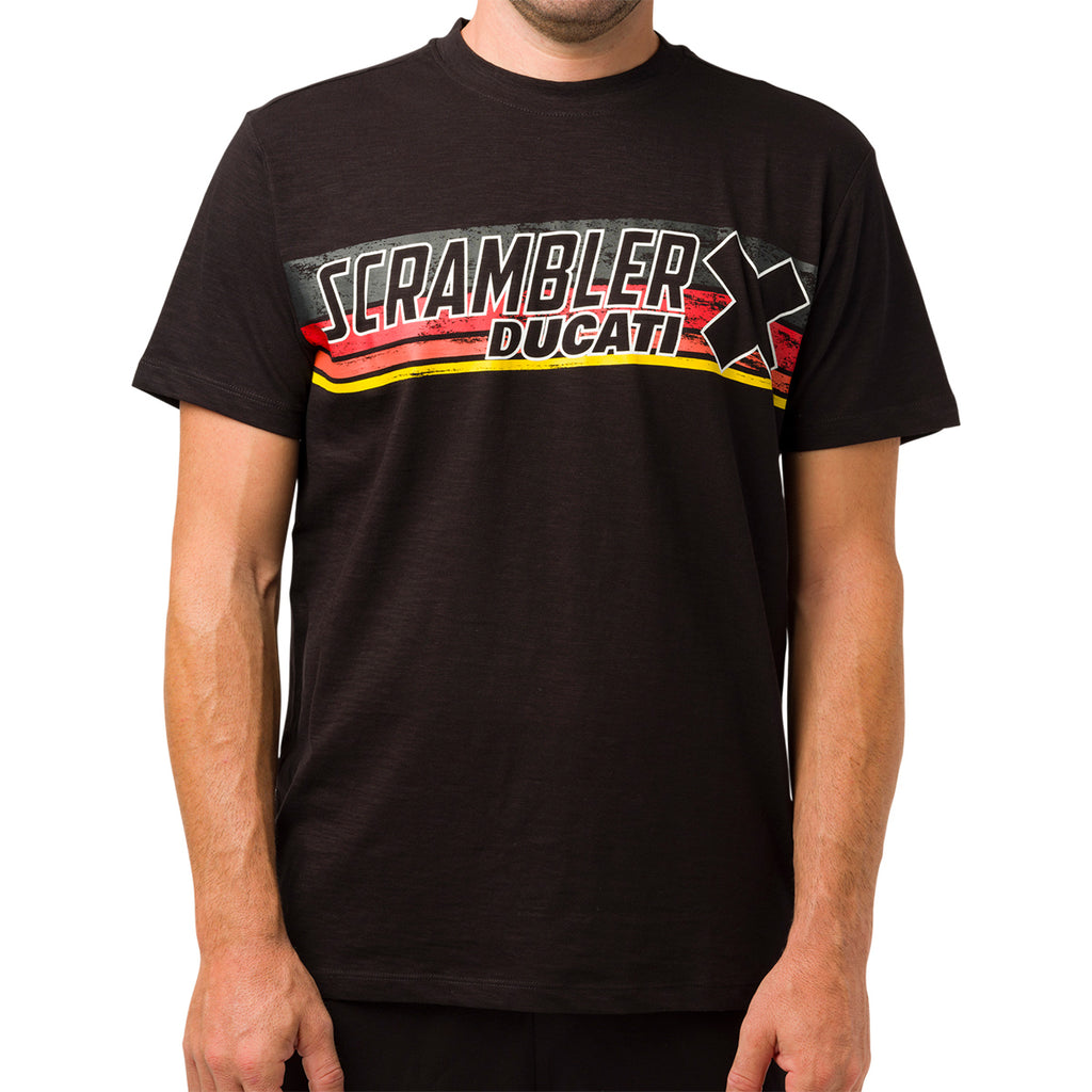 T-shirt da uomo nera con logo Ducati Scrambler