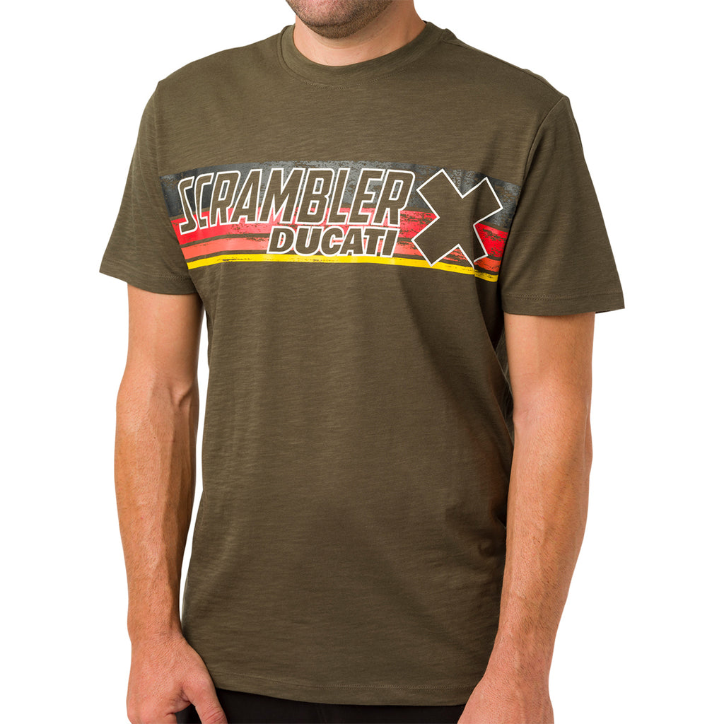 T-shirt verde militare con logo da uomo Ducati Scrambler