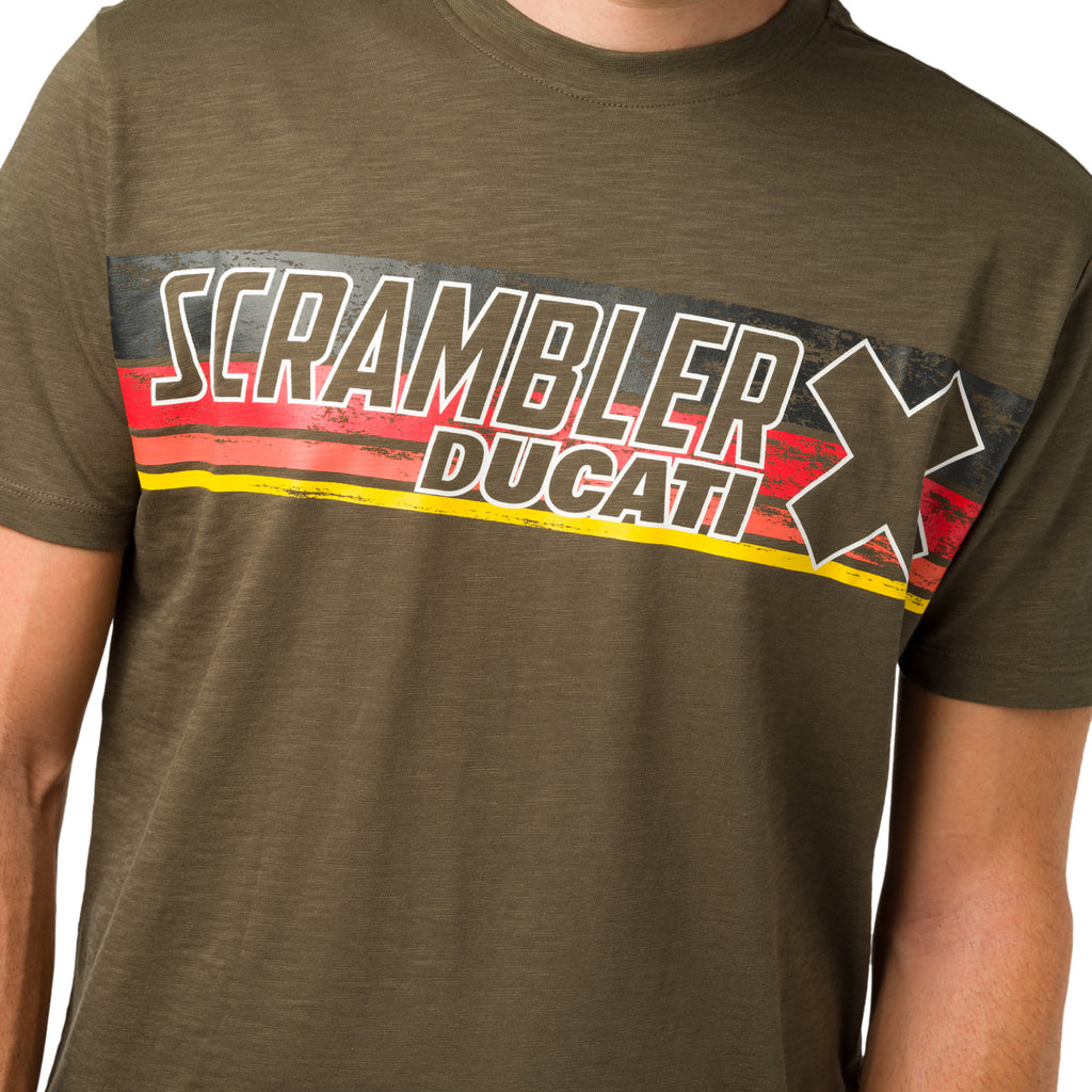 T-shirt verde militare con logo da uomo Ducati Scrambler