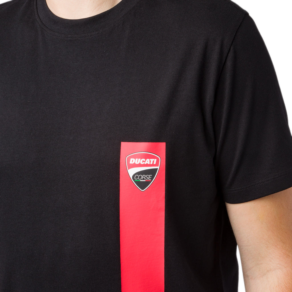 T-shirt uomo nera Ducati Corse con logo e striscia rossa