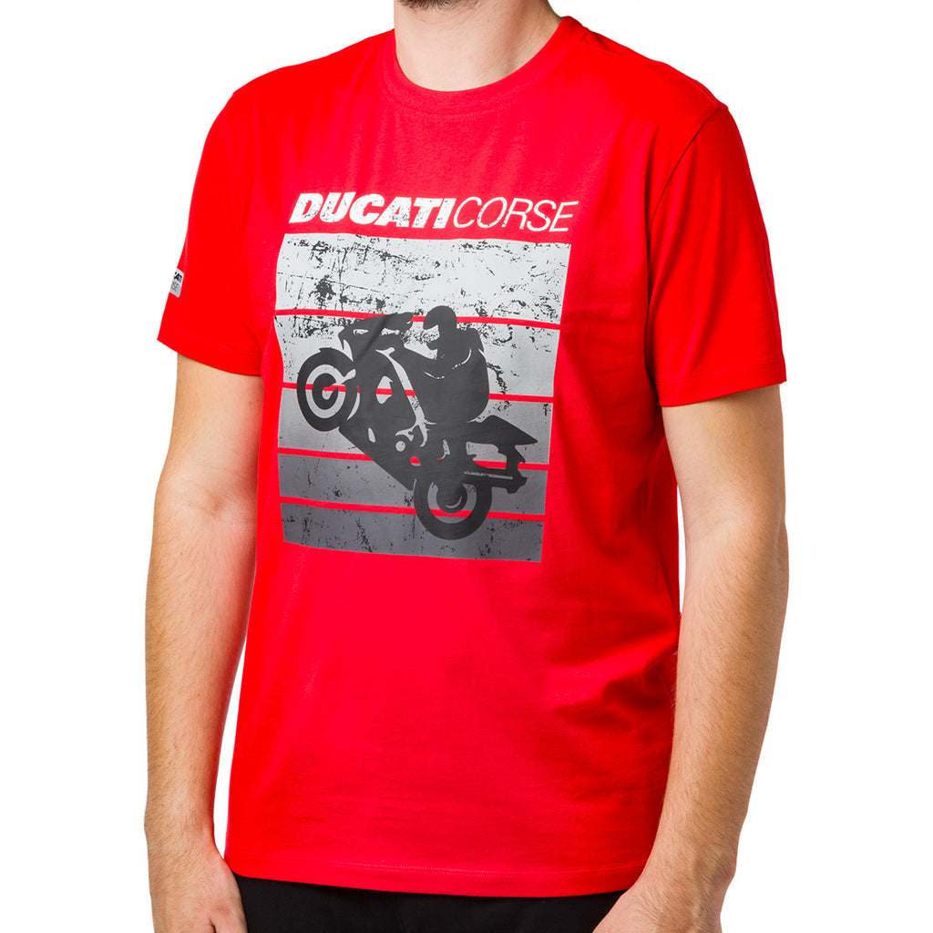 T-shirt uomo rossa Ducati Corse con stampa di una moto