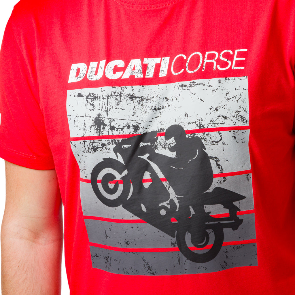 T-shirt uomo rossa Ducati Corse con stampa di una moto