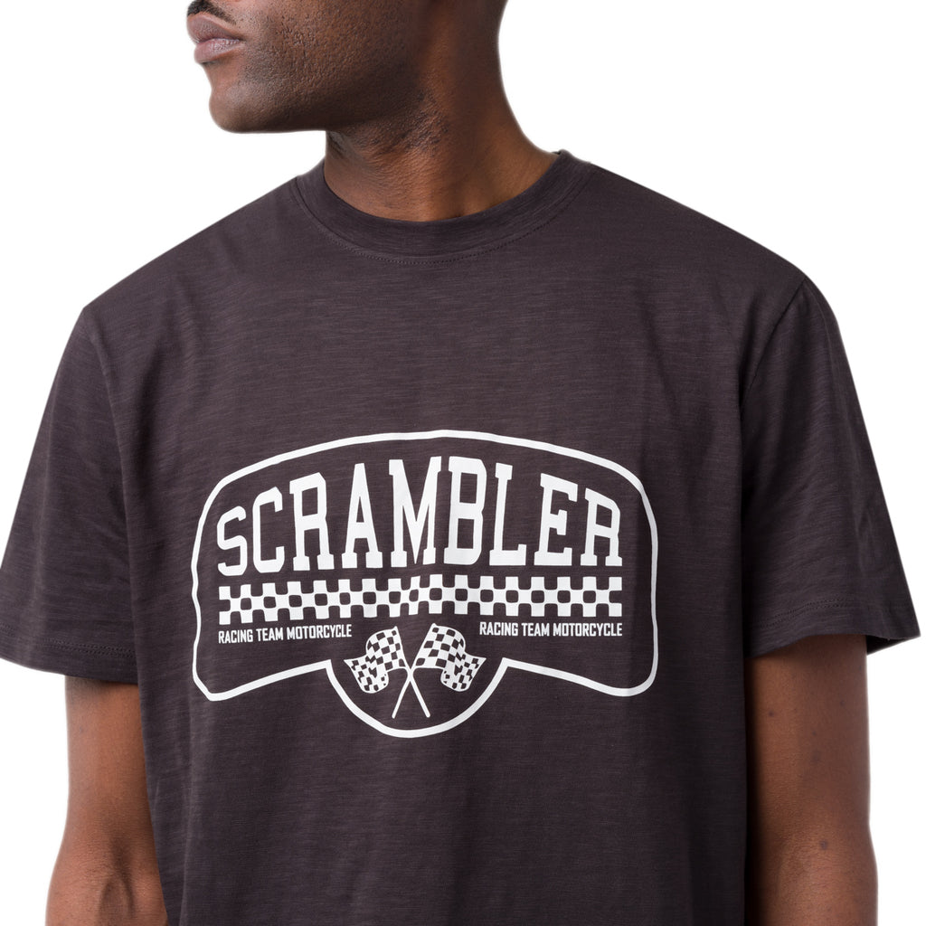 T-shirt girocollo nera da uomo con stampa frontale Ducati Scrambler