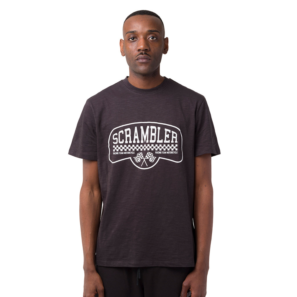 T-shirt girocollo nera da uomo con stampa frontale Ducati Scrambler