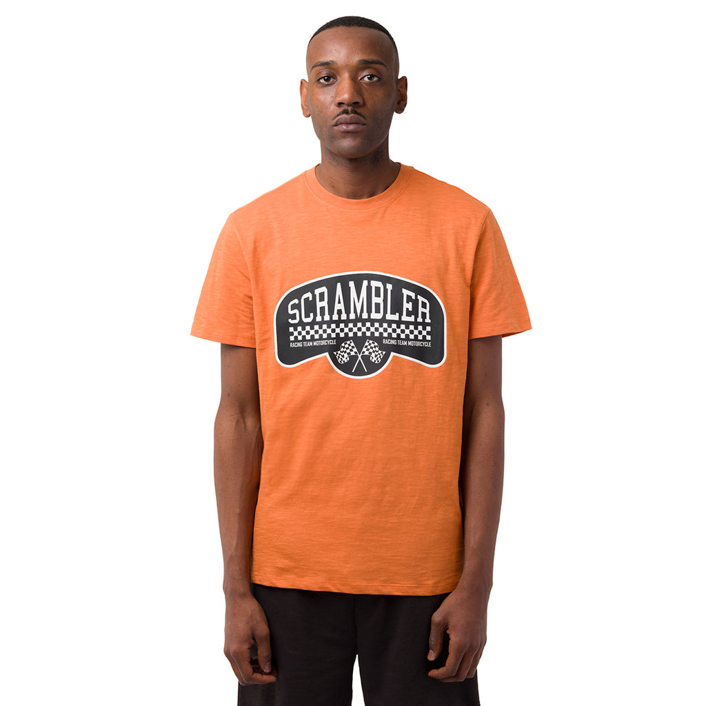 T-shirt da uomo arancione con dettaglio stampa Ducati Scrambler