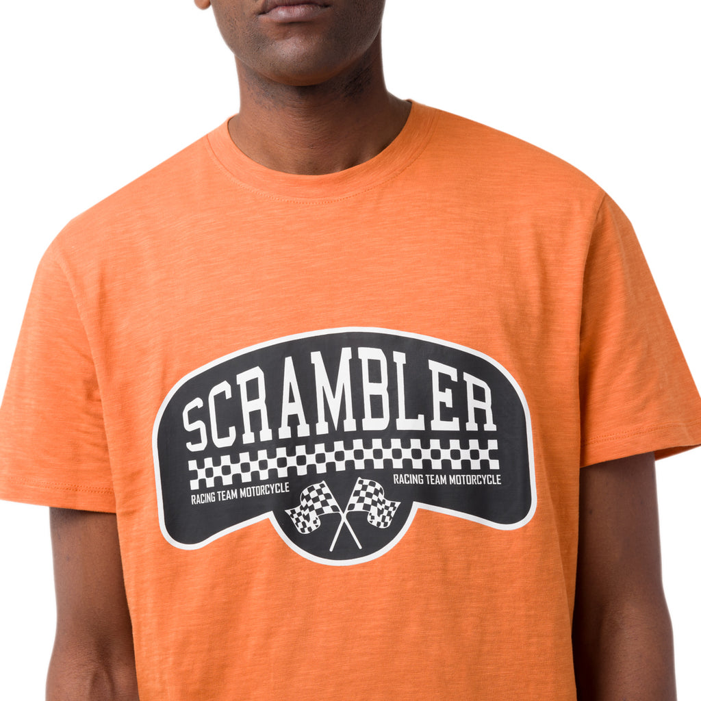 T-shirt da uomo arancione con dettaglio stampa Ducati Scrambler