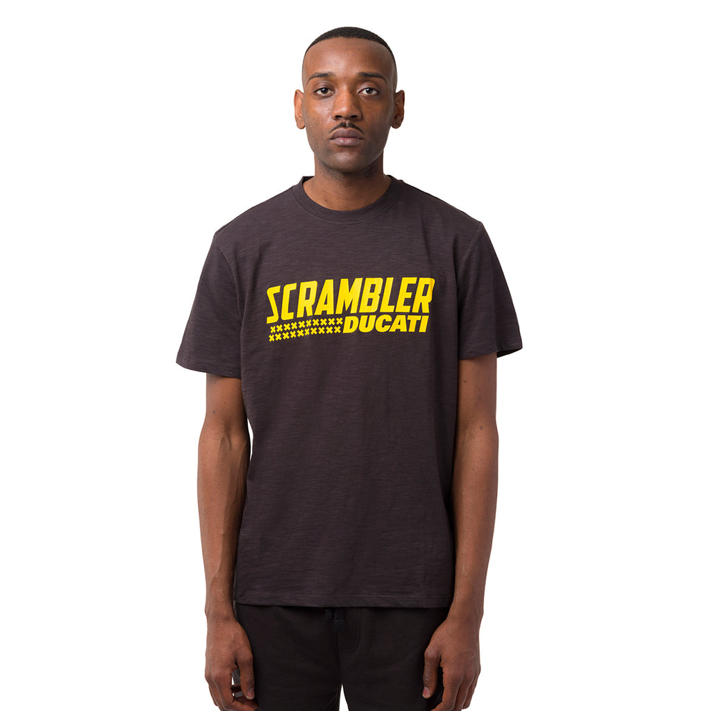 T-shirt da uomo nera con dettaglio stampa gialla Ducati Scrambler