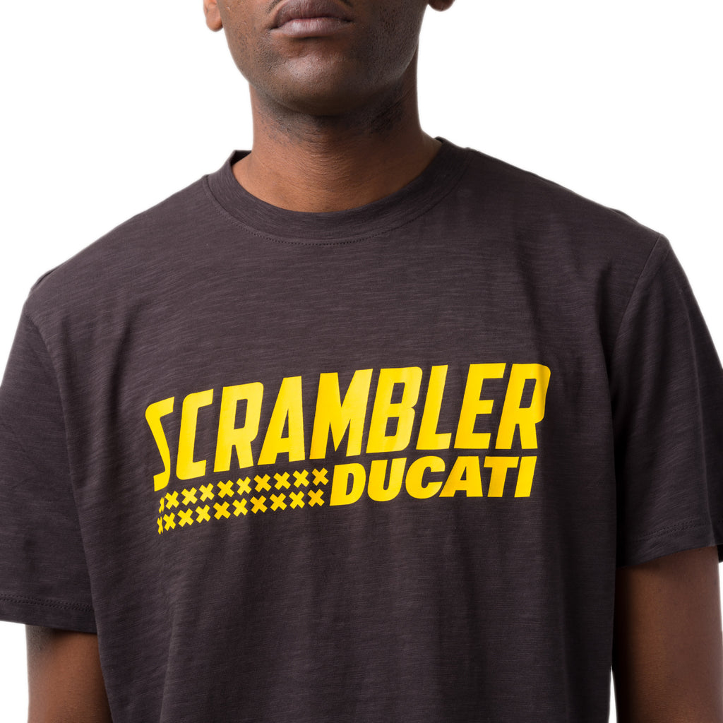 T-shirt da uomo nera con dettaglio stampa gialla Ducati Scrambler