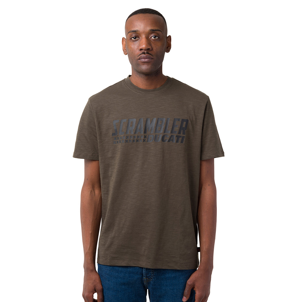 T-shirt da uomo verde militare con dettaglio stampa Ducati Scrambler