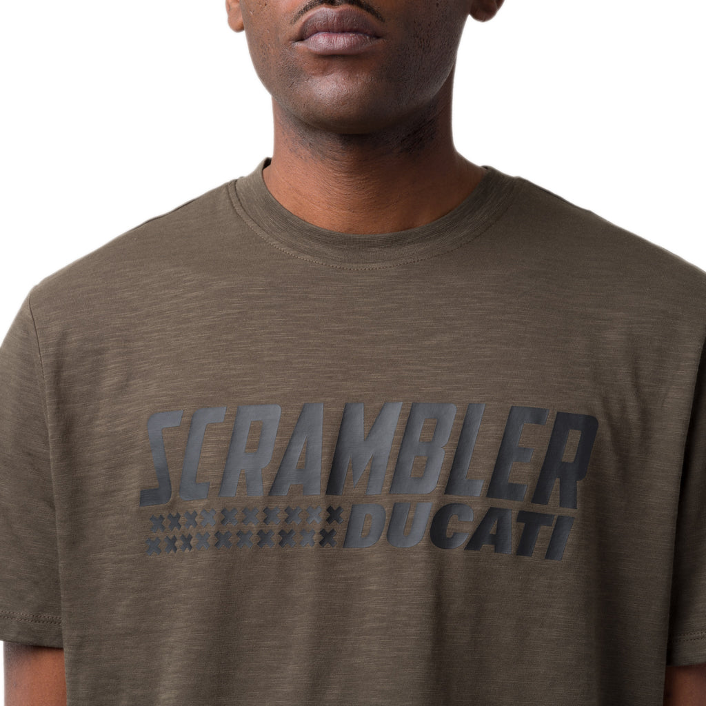 T-shirt da uomo verde militare con dettaglio stampa Ducati Scrambler