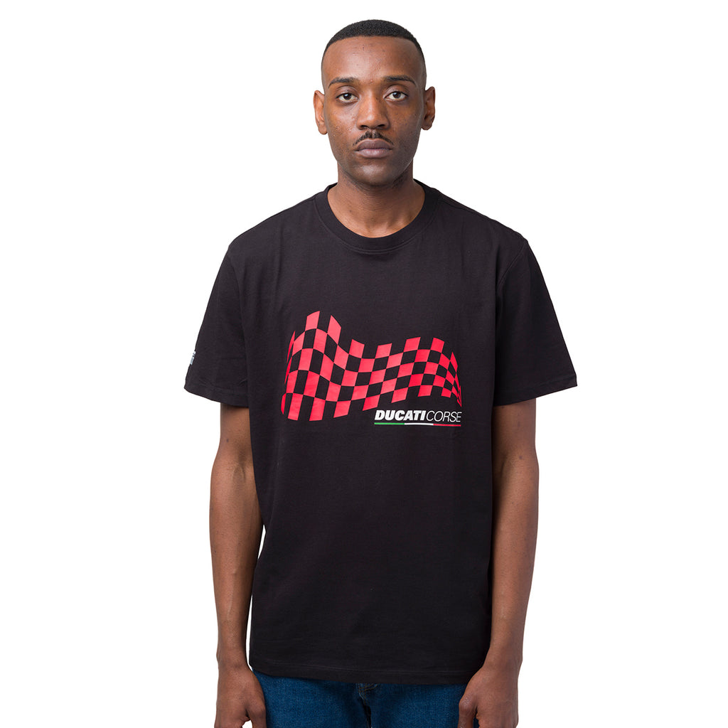 T-shirt da uomo nero in cotone con stampa rossa Ducati Corse