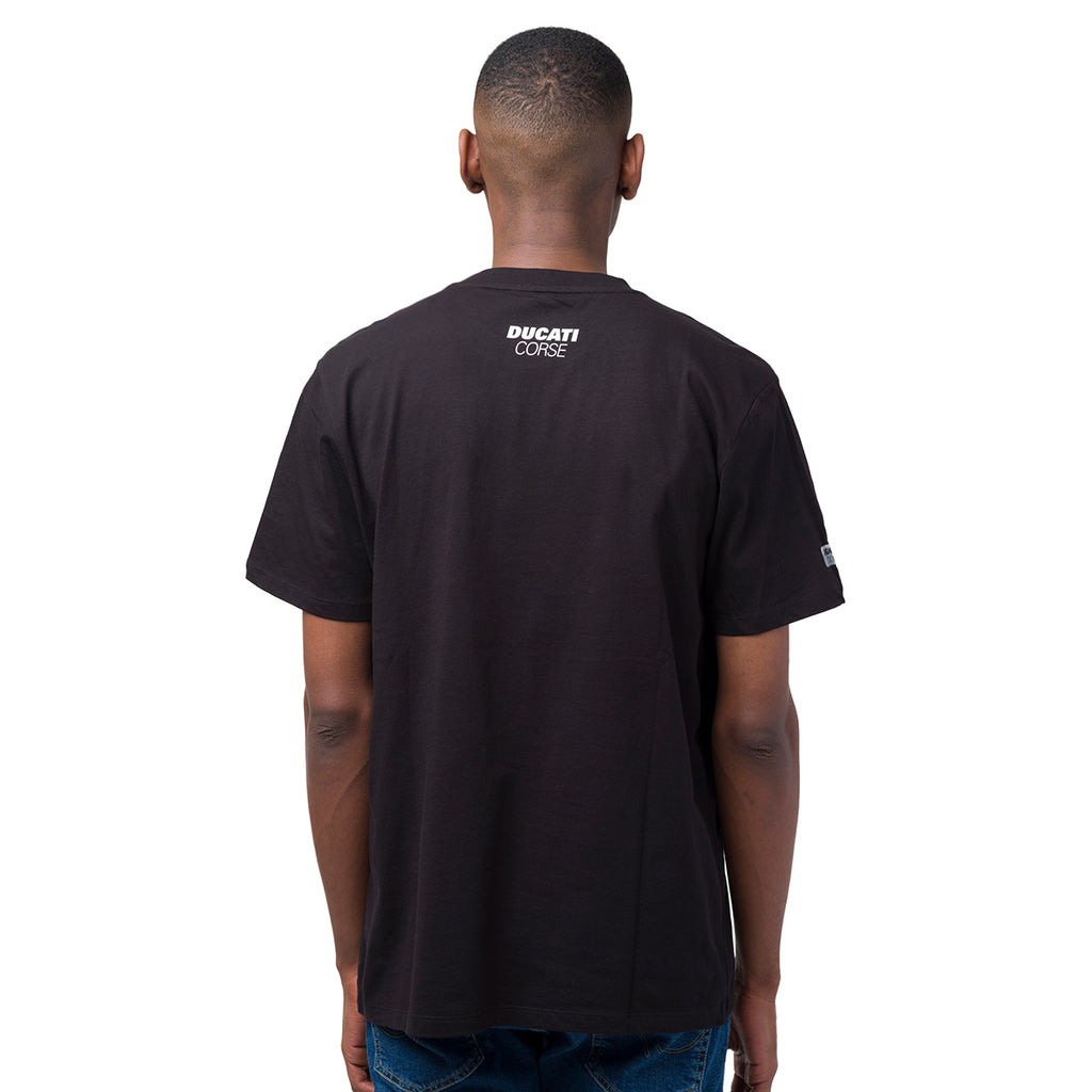 T-shirt da uomo nero in cotone con stampa rossa Ducati Corse