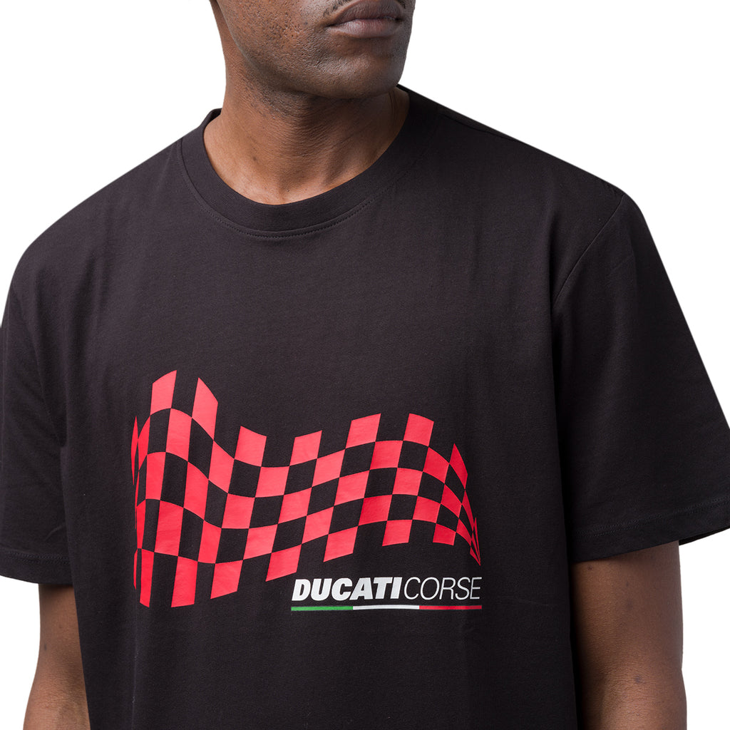 T-shirt da uomo nero in cotone con stampa rossa Ducati Corse