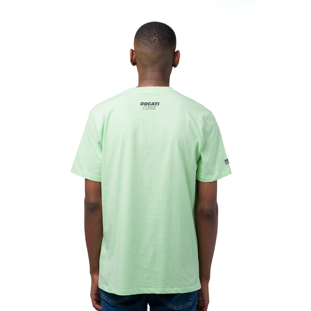 T-shirt da uomo verde chiaro in cotone con logo Ducati Corse