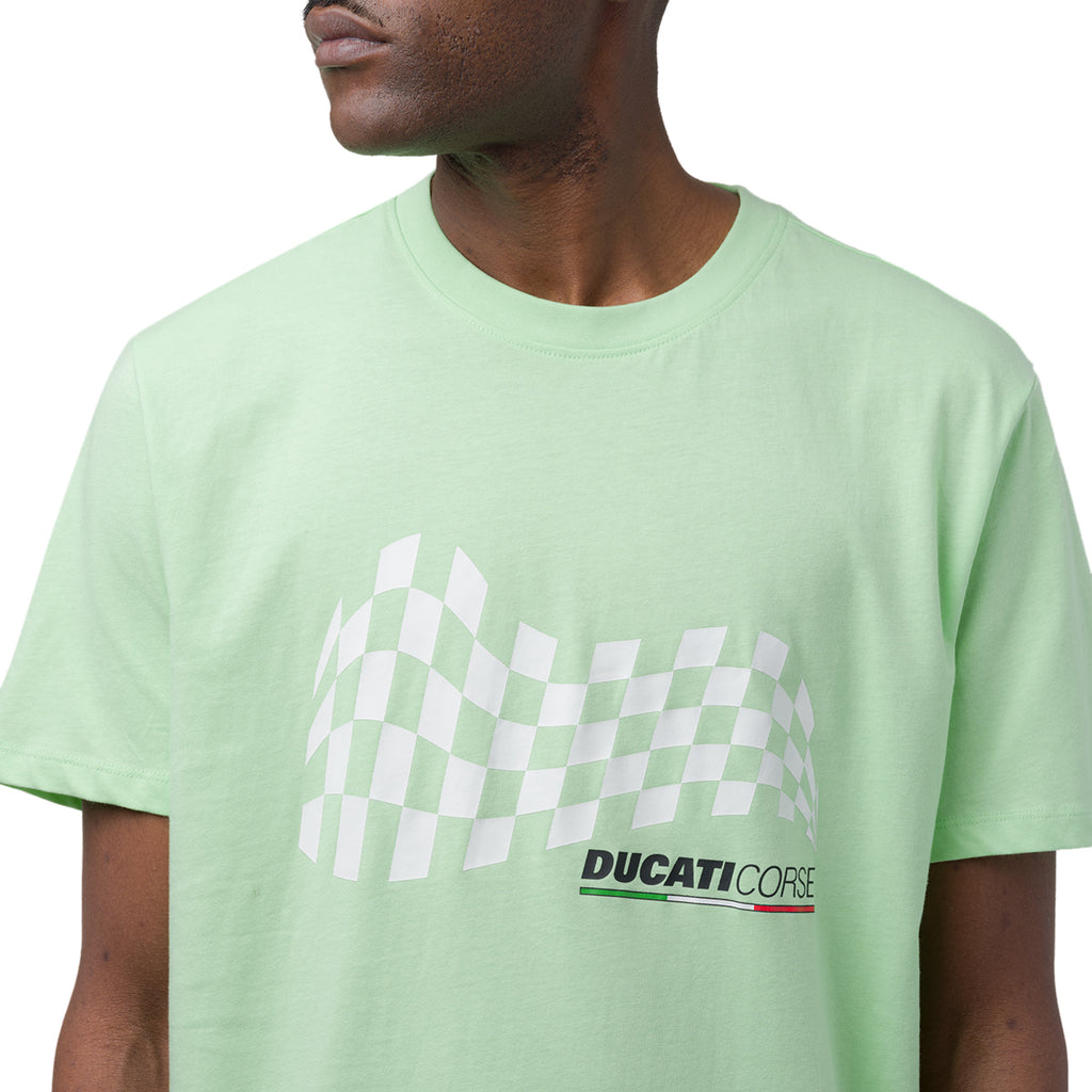 T-shirt da uomo verde chiaro in cotone con logo Ducati Corse