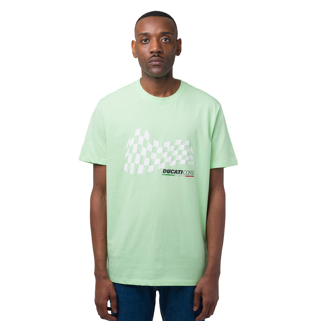 T-shirt da uomo verde chiaro in cotone con logo Ducati Corse