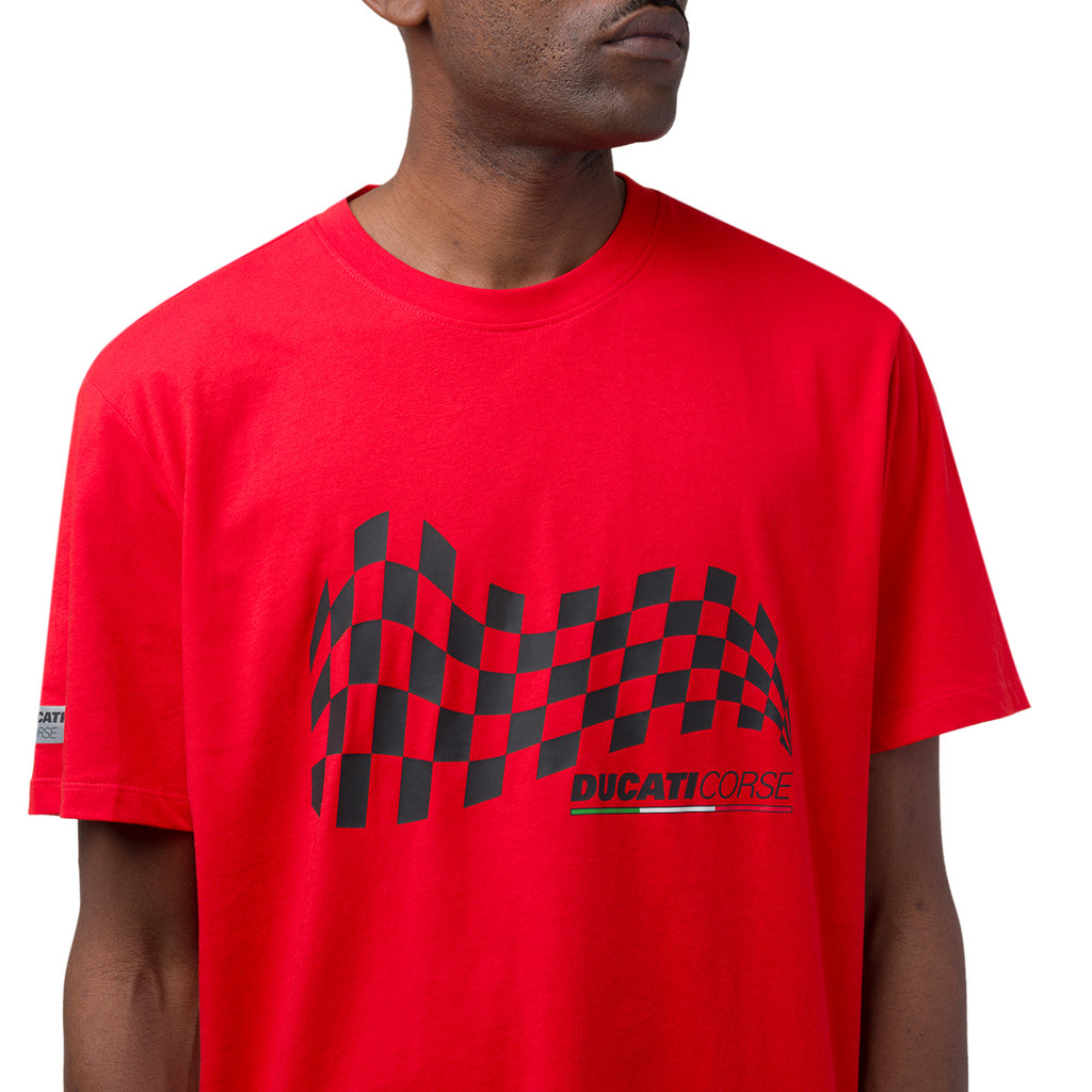 T-shirt da uomo rosso in cotone con logo Ducati Corse