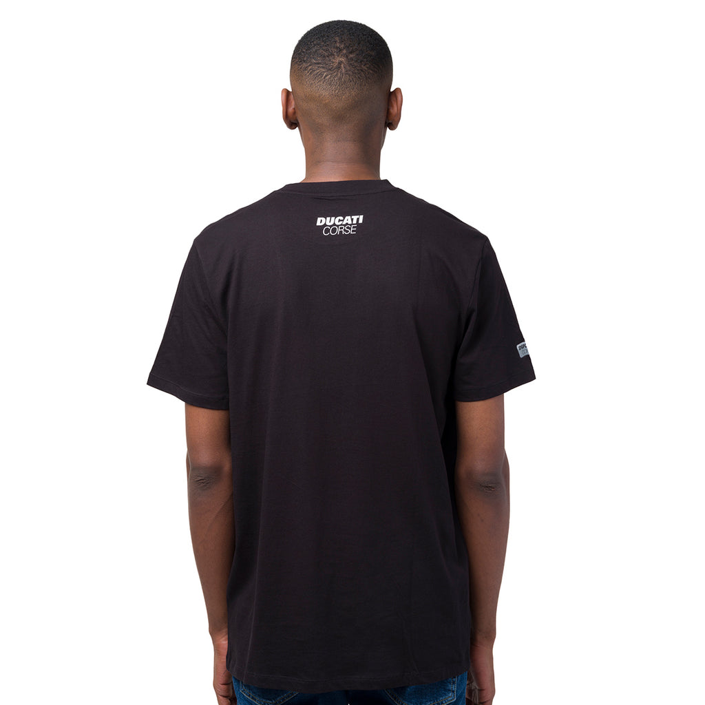 T-shirt da uomo nera in cotone con logo Ducati Corse