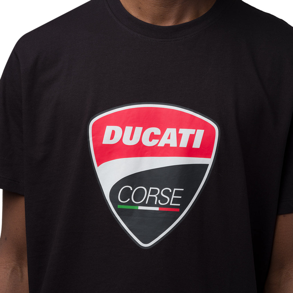 T-shirt da uomo nera in cotone con logo Ducati Corse