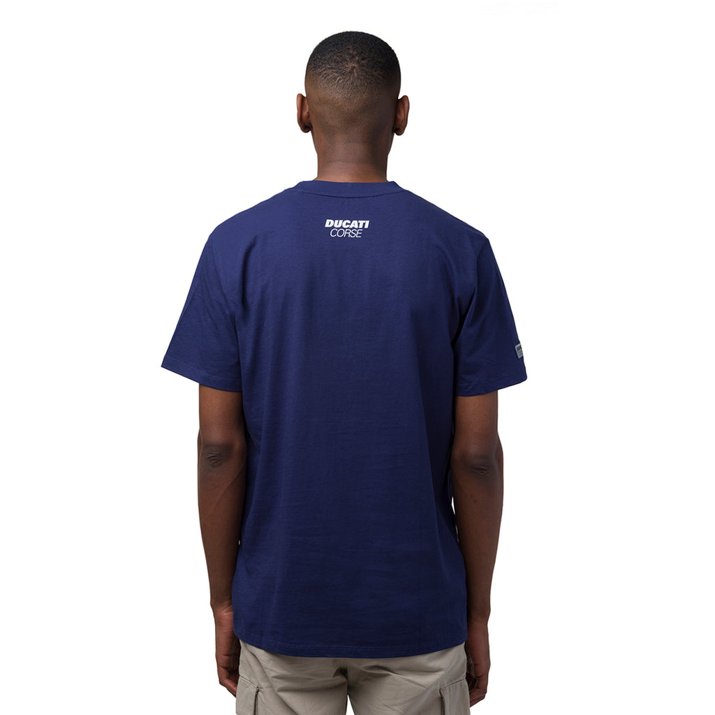 T-shirt da uomo blu navy in cotone con logo Ducati Corse