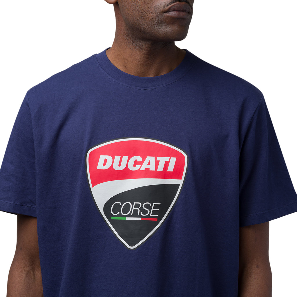 T-shirt da uomo blu navy in cotone con logo Ducati Corse