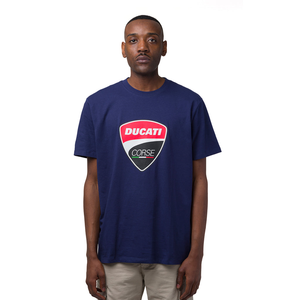 T-shirt da uomo blu navy in cotone con logo Ducati Corse