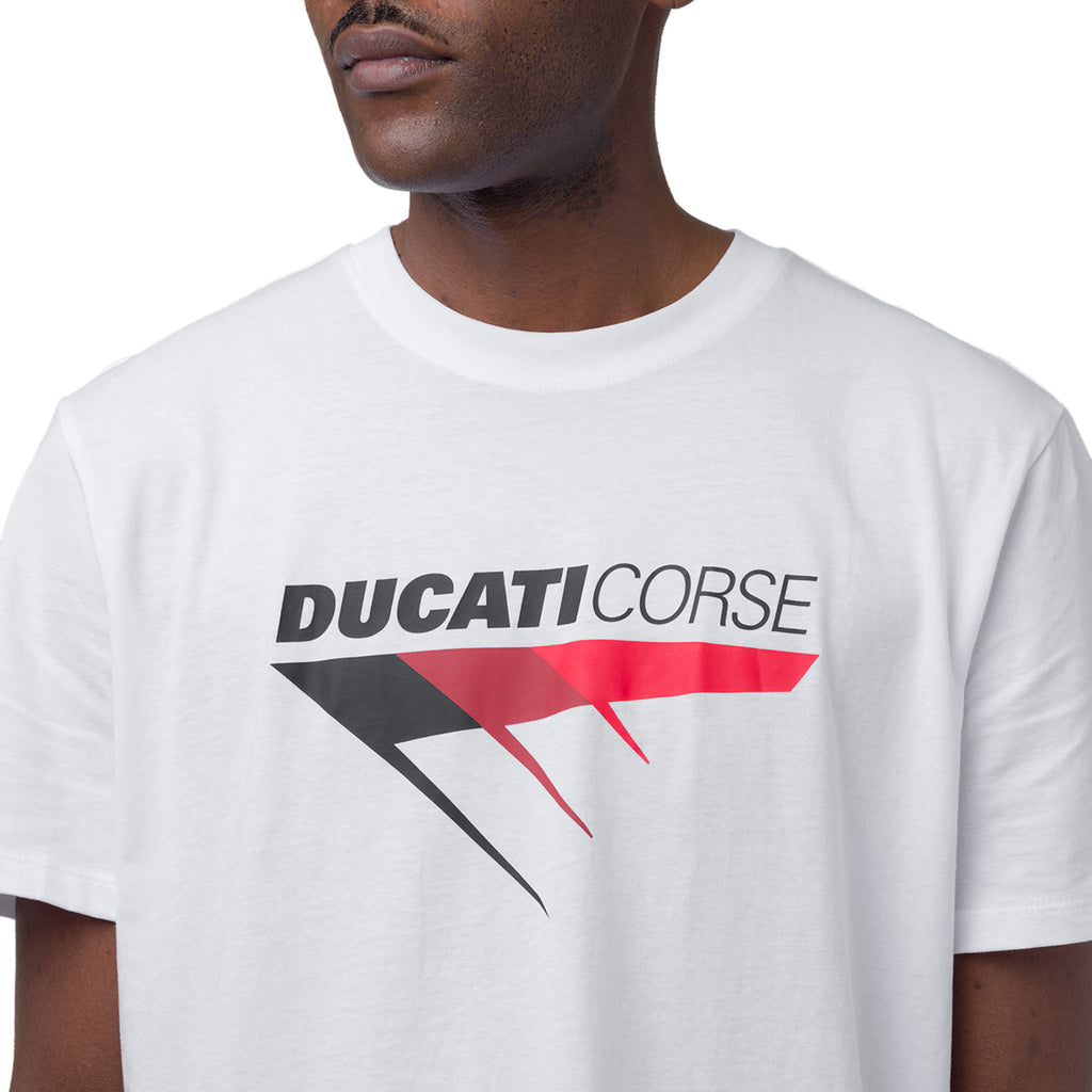 T-shirt da uomo bianca in cotone con logo Ducati Corse