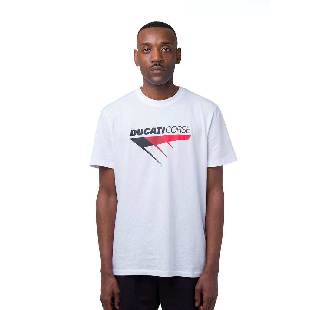 T-shirt da uomo bianca in cotone con logo Ducati Corse