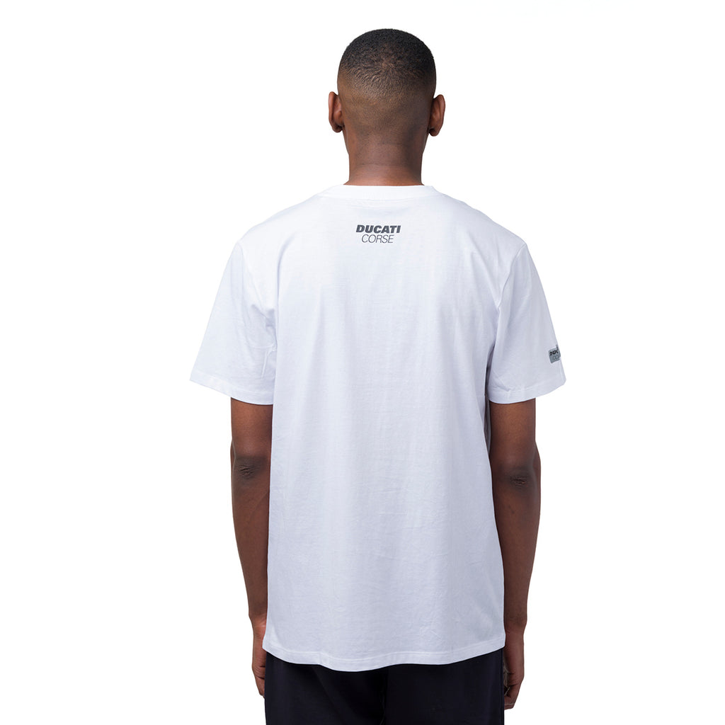 T-shirt da uomo bianca in cotone con logo Ducati Corse