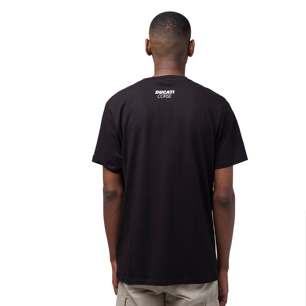 T-shirt da uomo nera in cotone con logo e stampa Ducati Corse