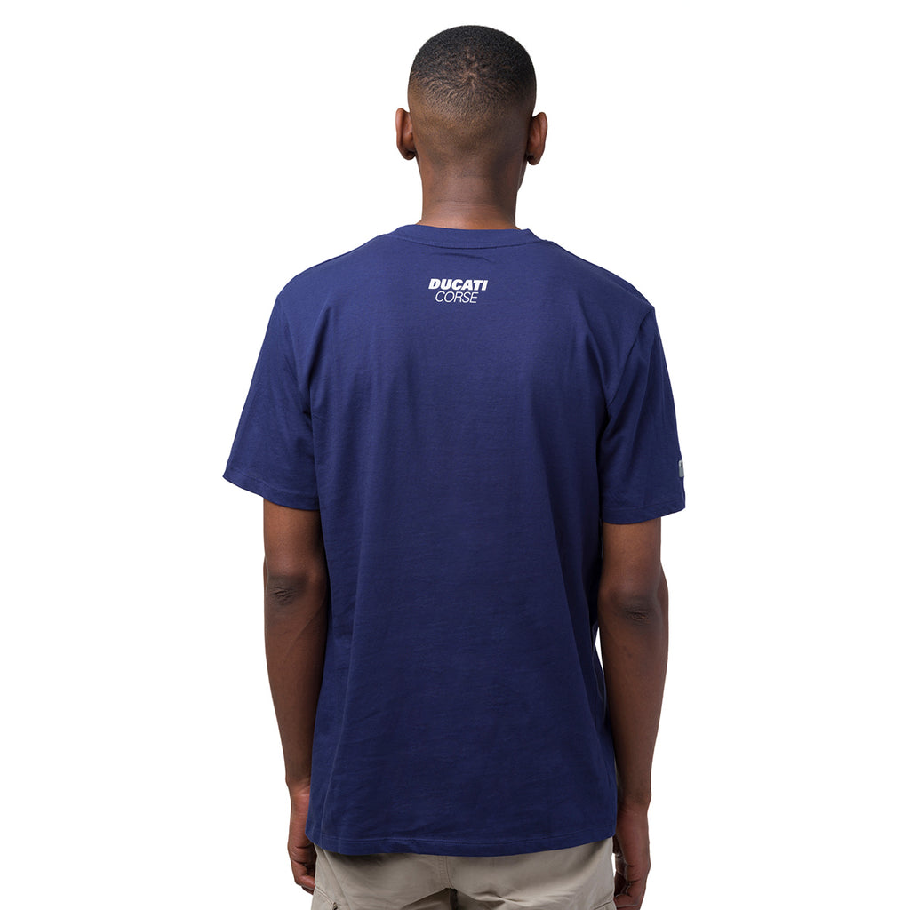 T-shirt da uomo blu navy in cotone con logo e stampa Ducati Corse