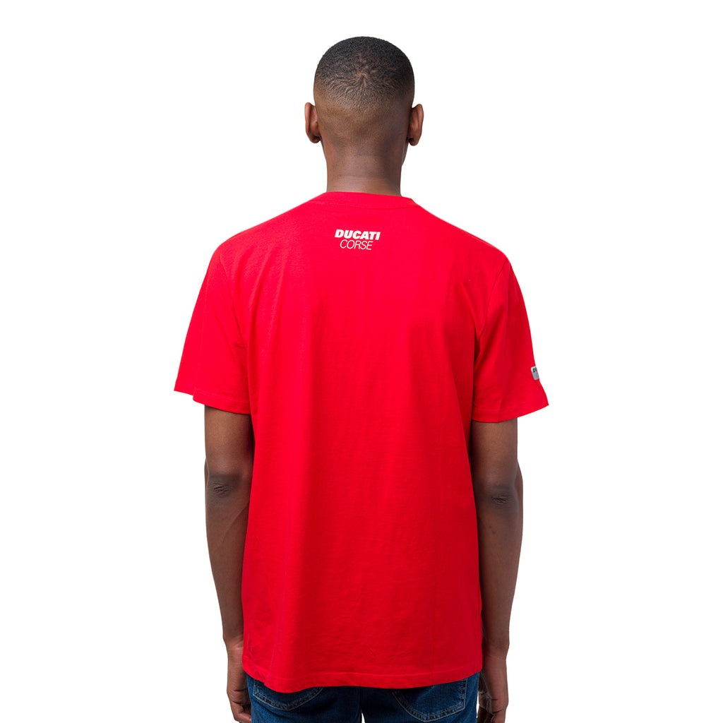 T-shirt da uomo rosso in cotone con logo e stampa Ducati Corse