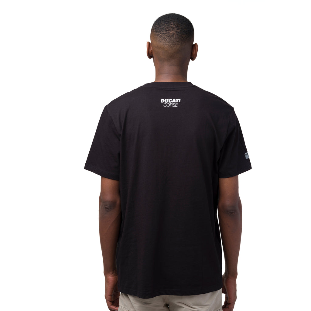 T-shirt da uomo nera in cotone con logo e stampa Ducati Corse