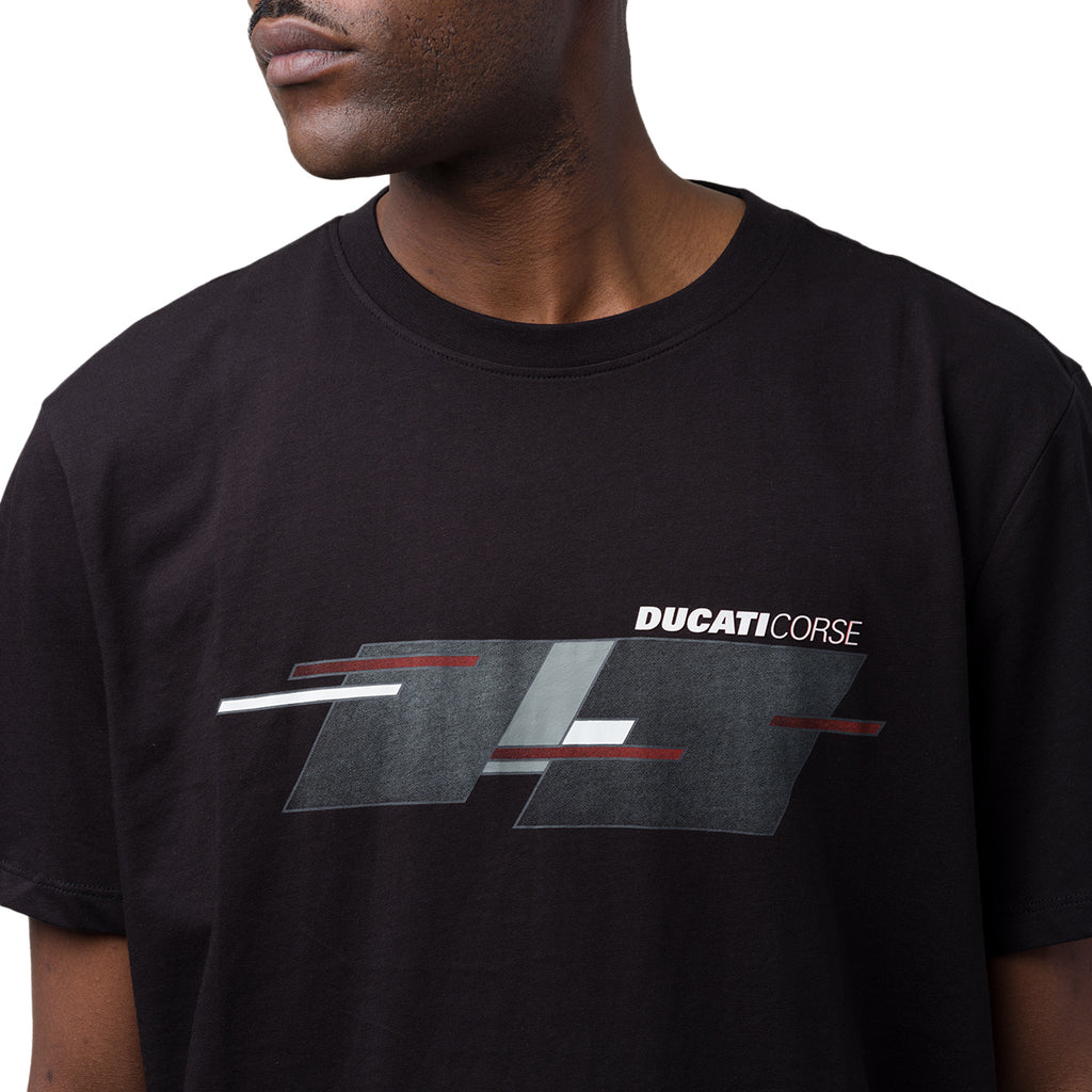 T-shirt da uomo nera in cotone con logo e stampa Ducati Corse