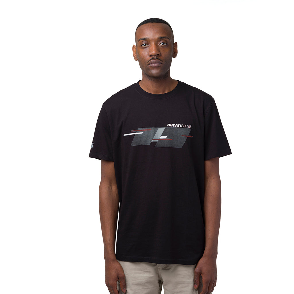 T-shirt da uomo nera in cotone con logo e stampa Ducati Corse